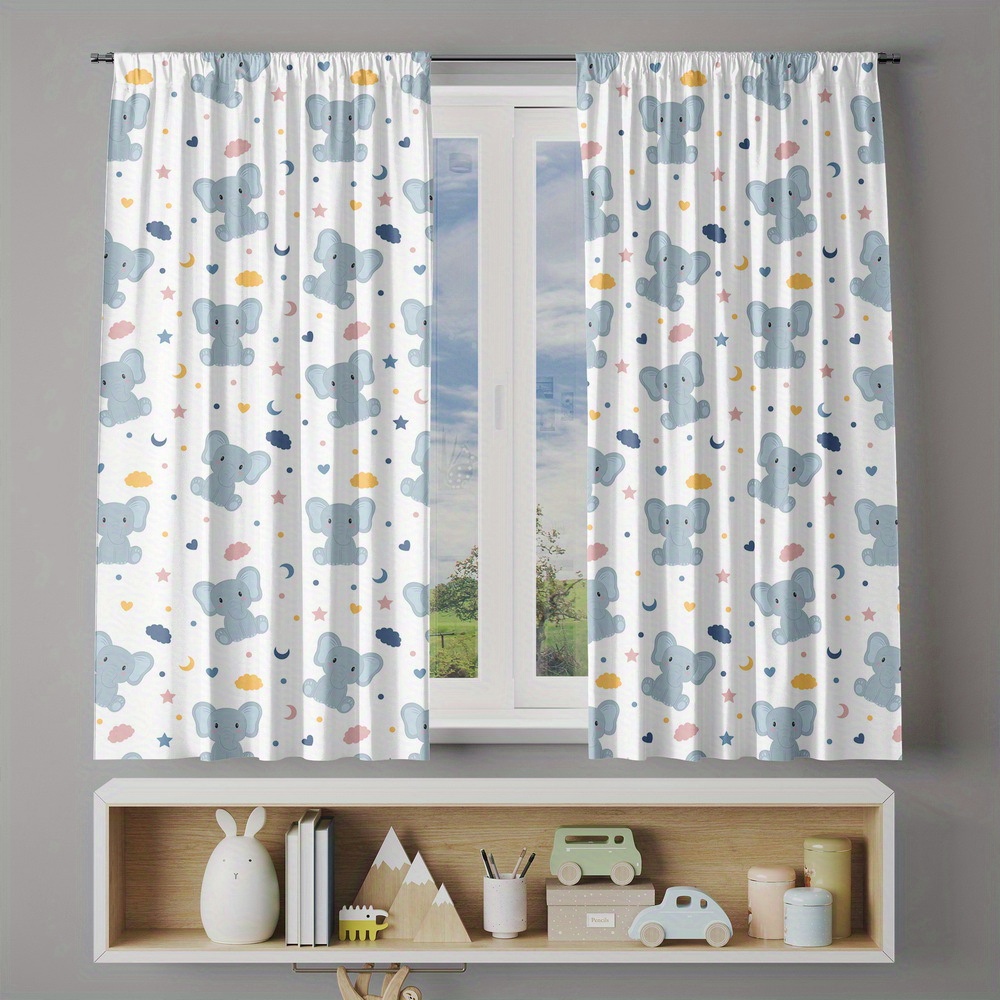 かわいい赤ちゃん象プリントカーテン保育園の部屋の装飾子供の寝 - Baby Nursery Curtains のレビューと価格