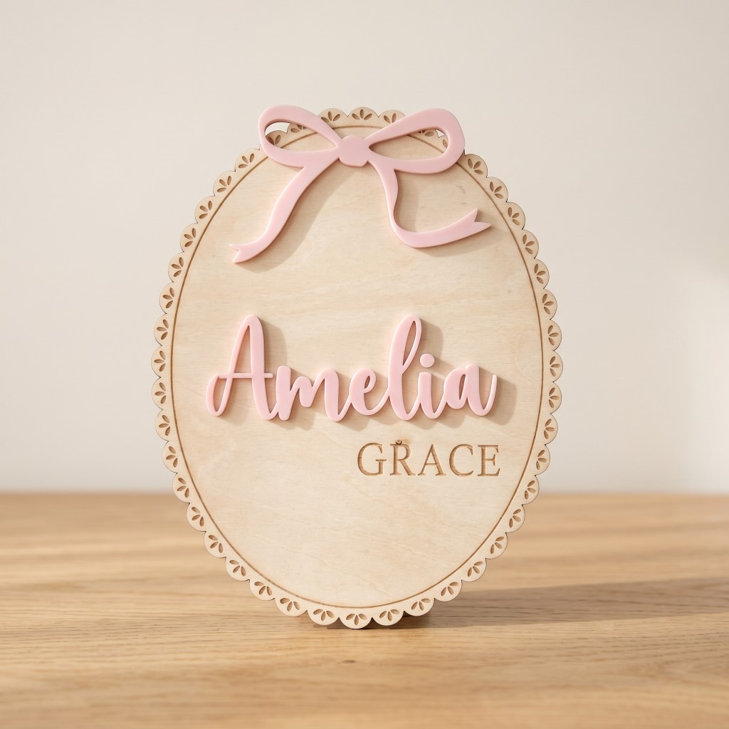 1個入りカスタムボウレースエッジベビー木製名札、ホームキッズ - Baby Nursery のレビューと価格