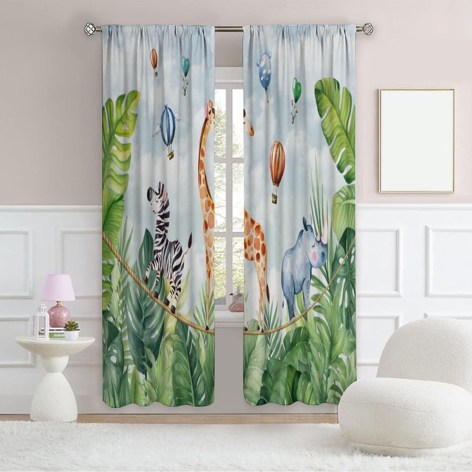 サファリ、ジャングル、アニマルプリント遮光カーテン、ポリエス - Blackout Curtain Nursery のレビューと価格