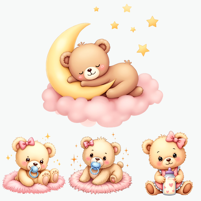 かわいいベビーベアのステッカーセット、柔らかなピンクと黄色の - Baby Nursery Yellow のレビューと価格