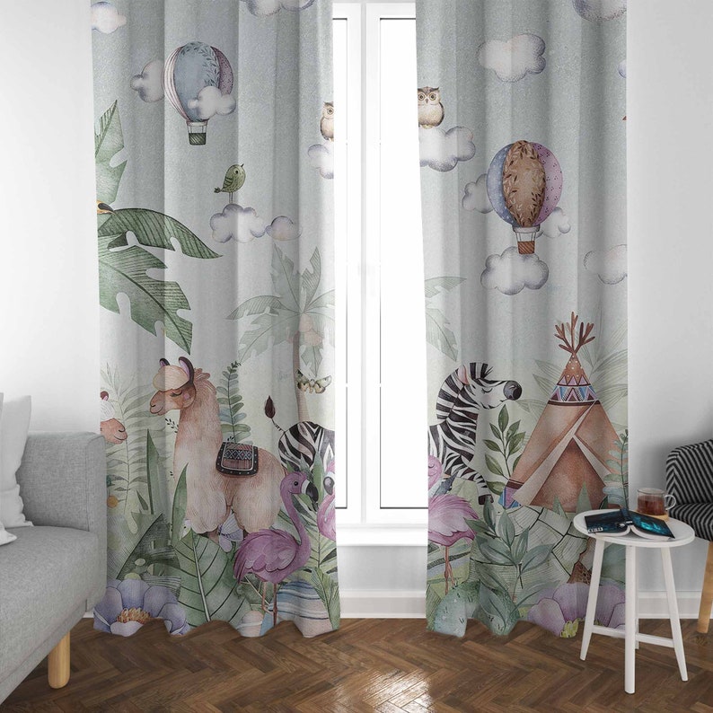 サファリ動物パーティー保育園カーテン子供の寝室のカーテン遮光 - Baby Nursery Curtains のレビューと価格
