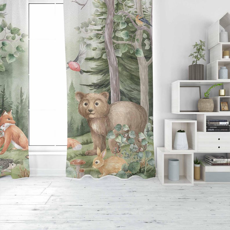 森の動物カーテン子供保育園遮光保育園装飾ベビールームカーテン - Baby Nursery Curtains のレビューと価格