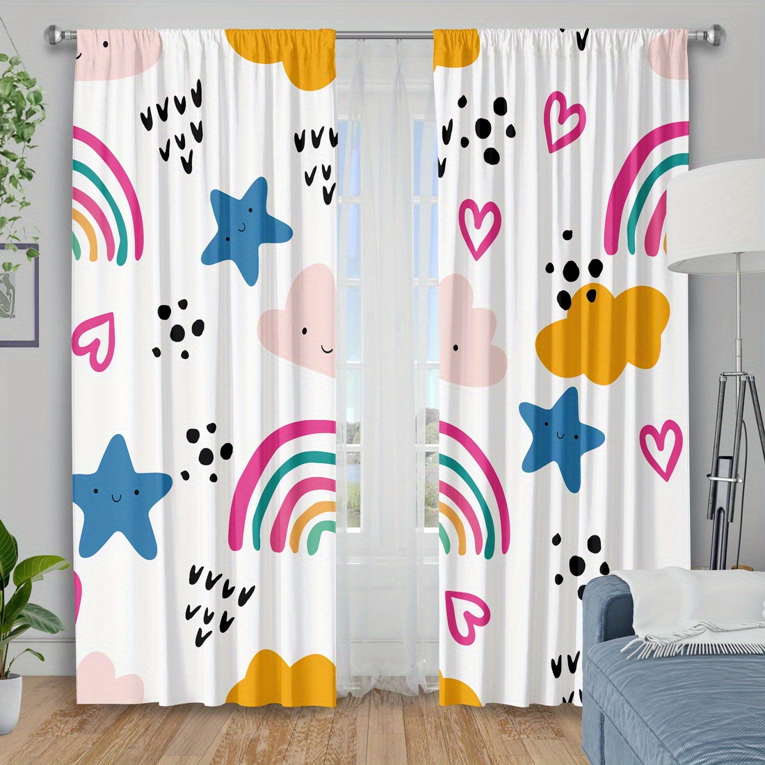かわいいレインボースターハート保育園カーテンベビーキッズルー - Baby Nursery Curtains のレビューと価格