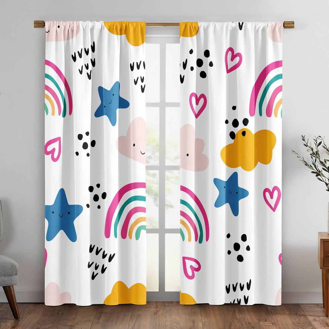 かわいいレインボースターハート保育園カーテンベビーキッズルー - Baby Nursery Curtains のレビューと価格