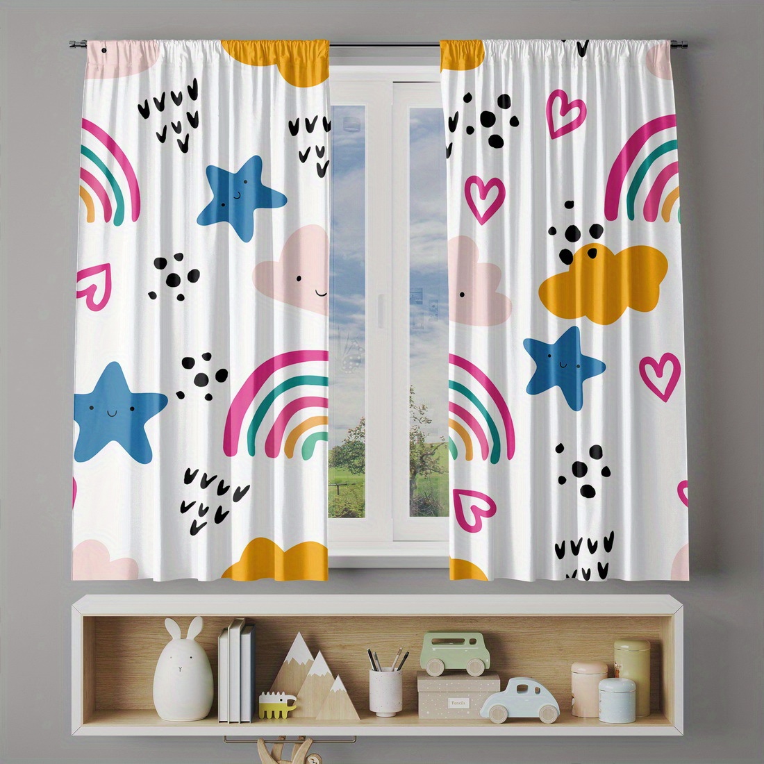 かわいいレインボースターハート保育園カーテンベビーキッズルー - Baby Nursery Curtains のレビューと価格