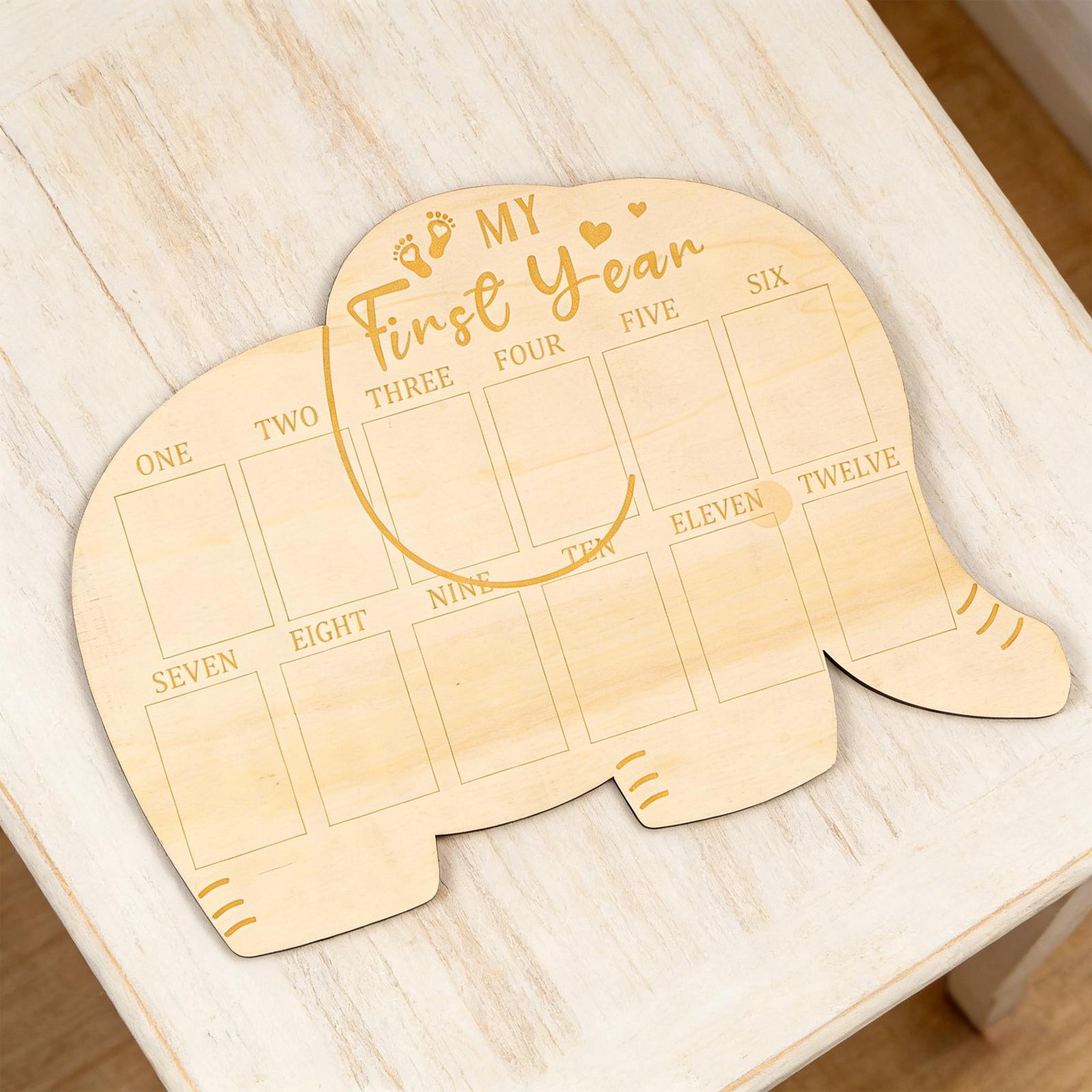 赤ちゃんの最初の12ヶ月の写真コラージュ木製記念ボード、1歳 - Baby Nursery Unisex のレビューと価格