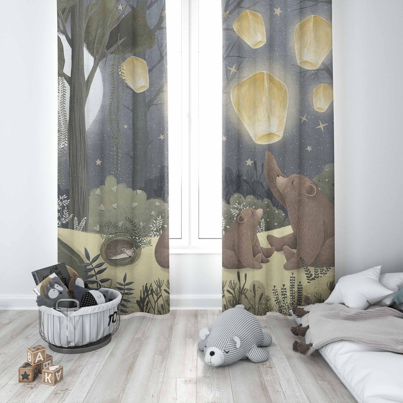 森の保育園カーテン動物クマ子供の寝室遮光保育園装飾ベビールー - Baby Nursery Curtains のレビューと価格