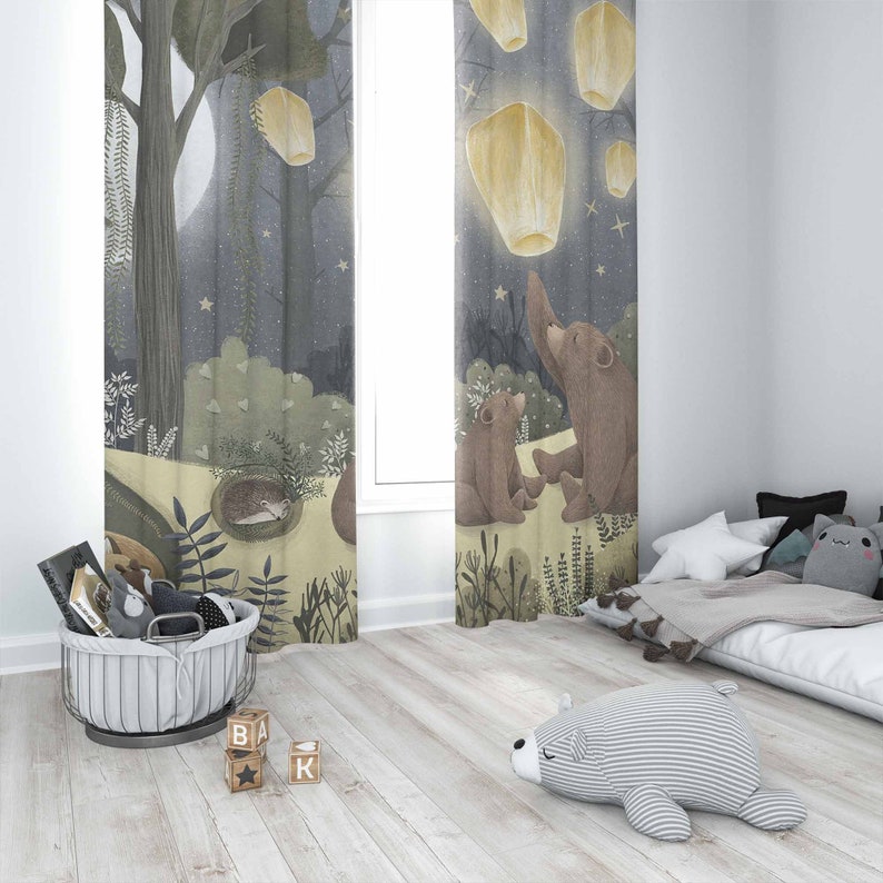 森の保育園カーテン動物クマ子供の寝室遮光保育園装飾ベビールー - Baby Nursery Curtains のレビューと価格