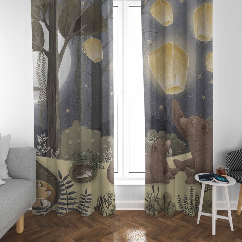 森の保育園カーテン動物クマ子供の寝室遮光保育園装飾ベビールー - Baby Nursery Curtains のレビューと価格