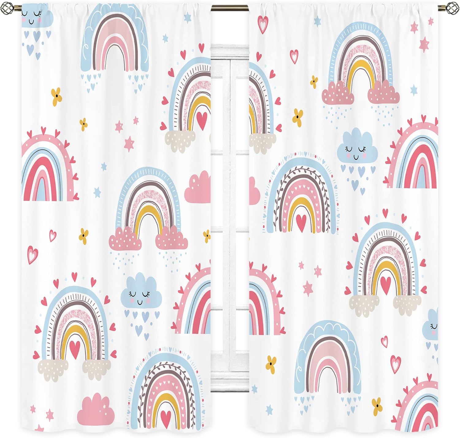 女の赤ちゃんピンクボヘミアンレインボーカーテンロッドポケット - Baby Nursery Curtains のレビューと価格