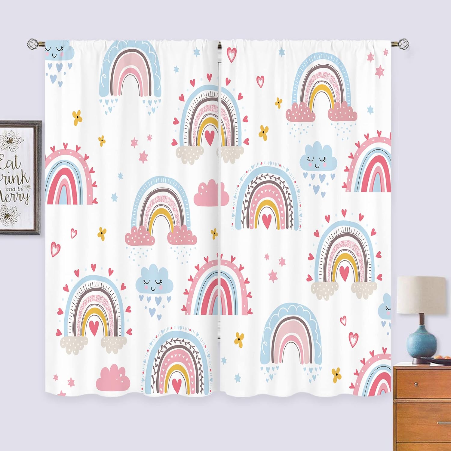 女の赤ちゃんピンクボヘミアンレインボーカーテンロッドポケット - Baby Nursery Curtains のレビューと価格