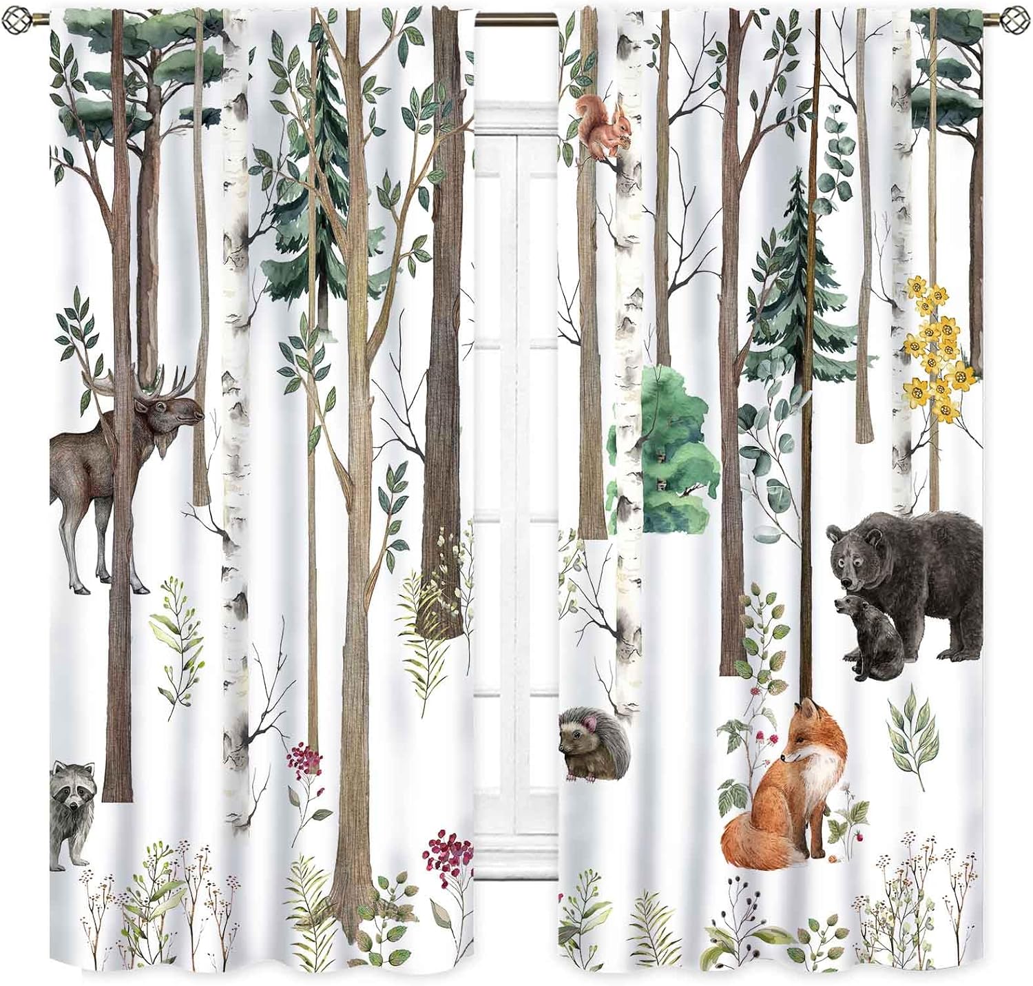 ウッドランド保育園カーテン、素朴な森の動物水彩画野生のサファ - Blackout Curtain Nursery のレビューと価格