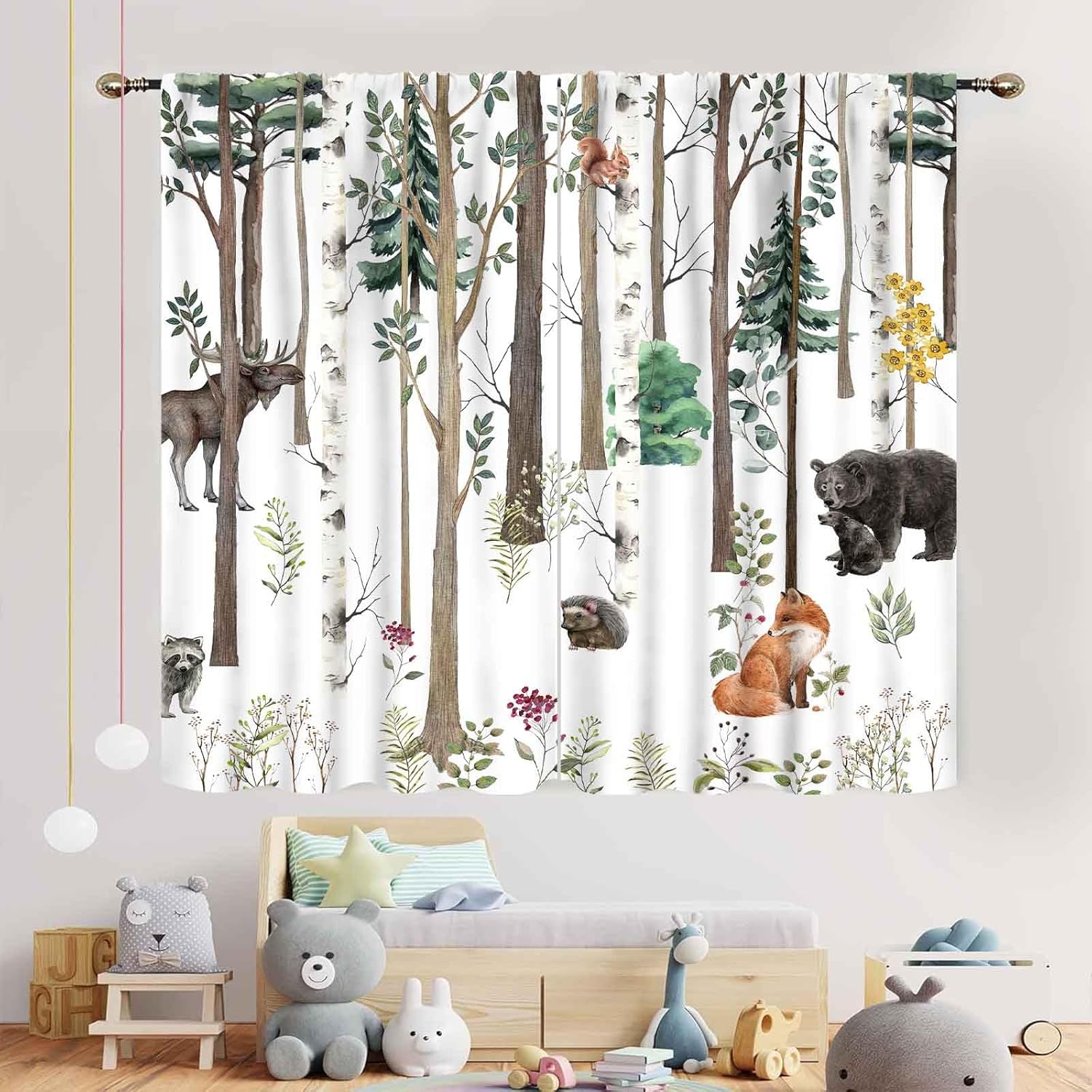 ウッドランド保育園カーテン、素朴な森の動物水彩画野生のサファ - Blackout Curtain Nursery のレビューと価格