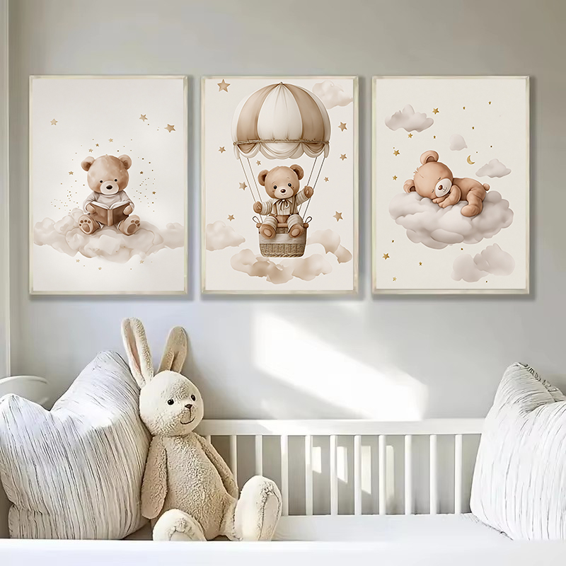 3枚セット ボヘミアン風 テディベア 動物 カスタム ベビー - Baby Nursery Items のレビューと価格